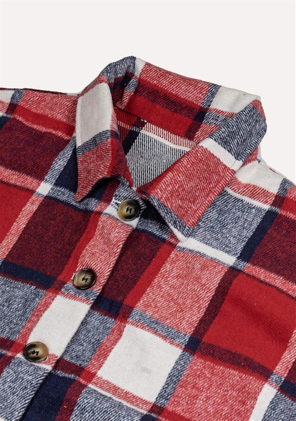 OMZIN Women's Casual Plaid Outwear Shacket Shirts Drop Sleeve Oversized Color Block Coat - Image 5