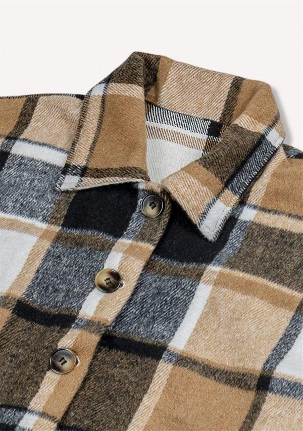 OMZIN Women's Casual Plaid Outwear Shacket Shirts Drop Sleeve Oversized Color Block Coat - Image 10