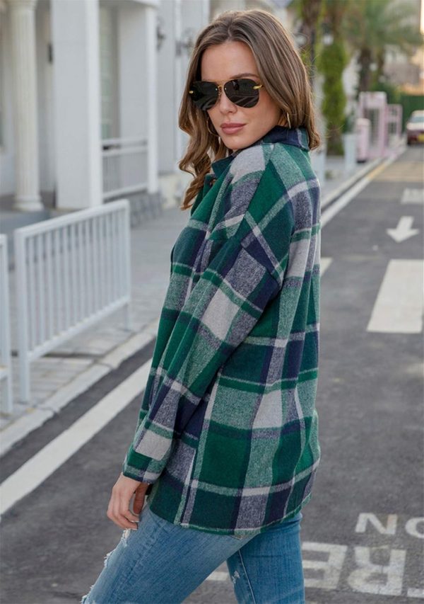 OMZIN Women's Casual Plaid Outwear Shacket Shirts Drop Sleeve Oversized Color Block Coat - Image 20