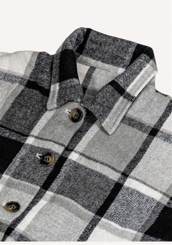 OMZIN Women's Casual Plaid Outwear Shacket Shirts Drop Sleeve Oversized Color Block Coat - Image 26