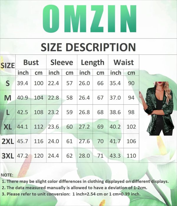 OMZIN Women Casual Sequin Baggy Blazer Long Sleeve Concert Jacket Glitter Trendy Plus Size Jacket - Image 4