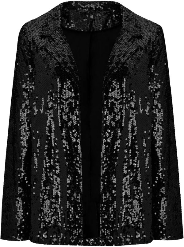 OMZIN Women Casual Sequin Baggy Blazer Long Sleeve Concert Jacket Glitter Trendy Plus Size Jacket - Image 6