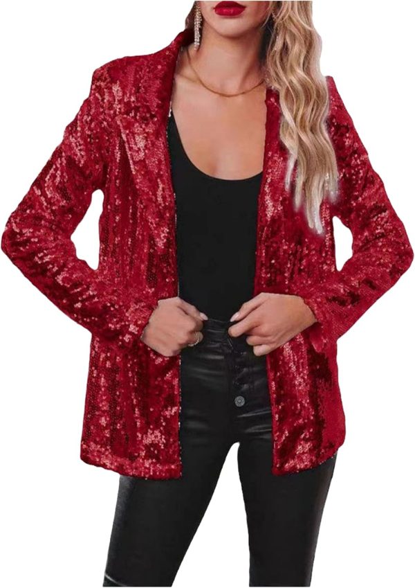OMZIN Women Casual Sequin Baggy Blazer Long Sleeve Concert Jacket Glitter Trendy Plus Size Jacket - Image 8