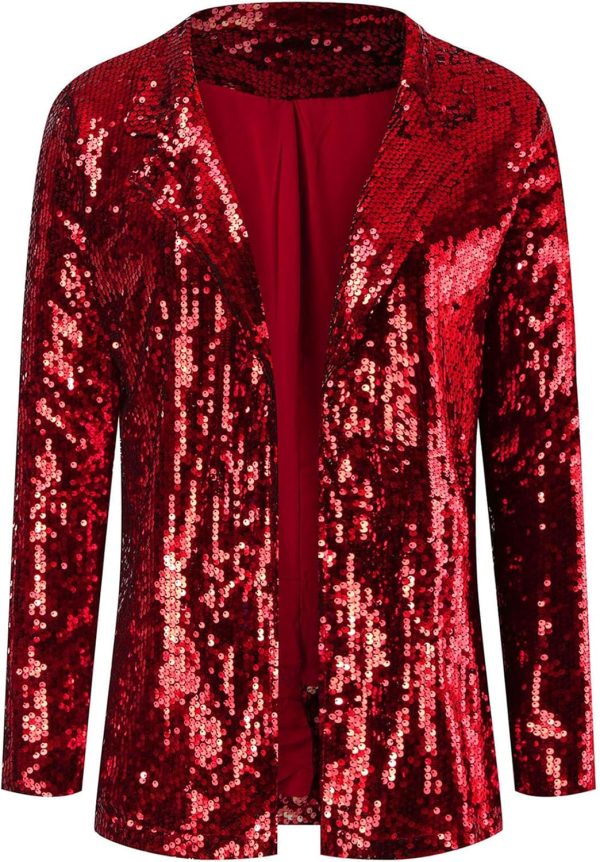 OMZIN Women Casual Sequin Baggy Blazer Long Sleeve Concert Jacket Glitter Trendy Plus Size Jacket - Image 9