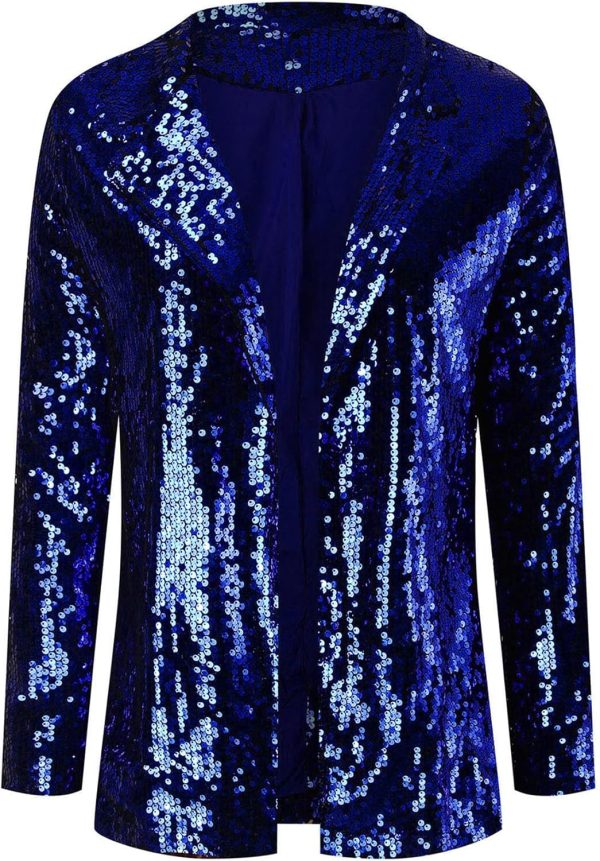 OMZIN Women Casual Sequin Baggy Blazer Long Sleeve Concert Jacket Glitter Trendy Plus Size Jacket - Image 15