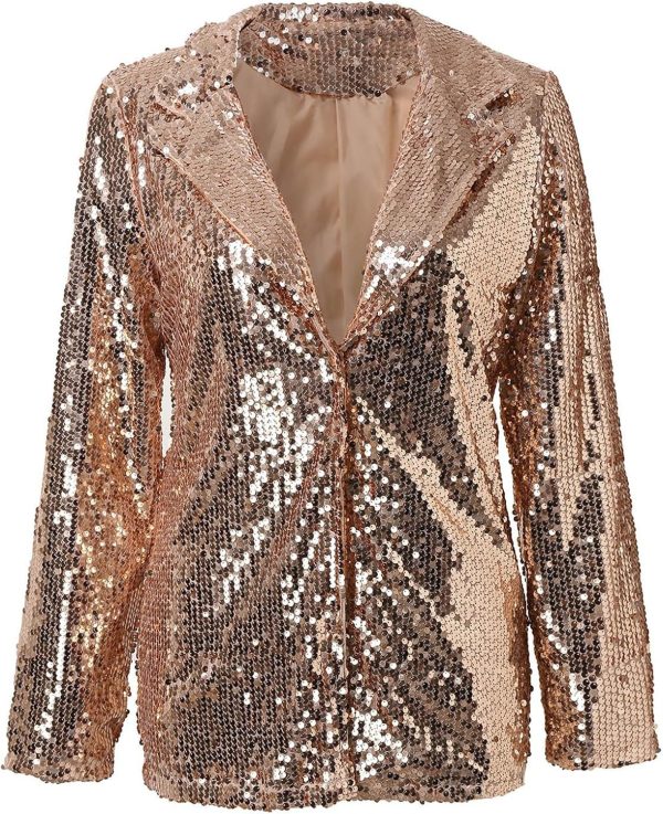 OMZIN Women Casual Sequin Baggy Blazer Long Sleeve Concert Jacket Glitter Trendy Plus Size Jacket - Image 18