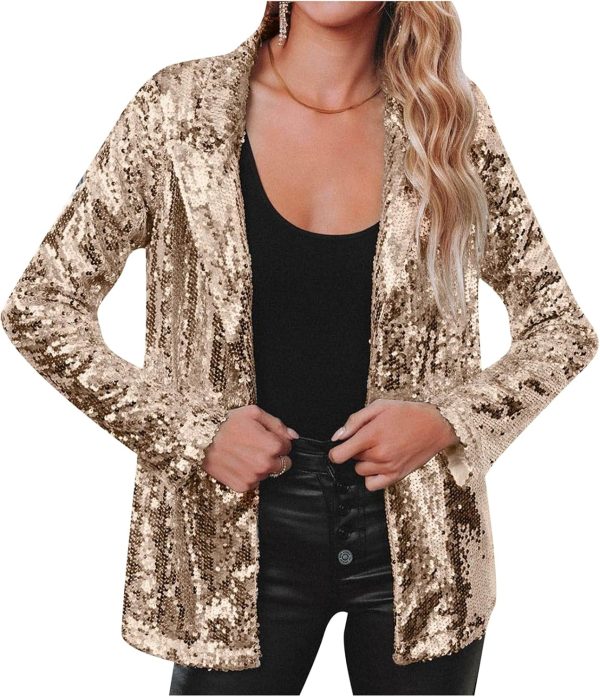 OMZIN Women Casual Sequin Baggy Blazer Long Sleeve Concert Jacket Glitter Trendy Plus Size Jacket - Image 20