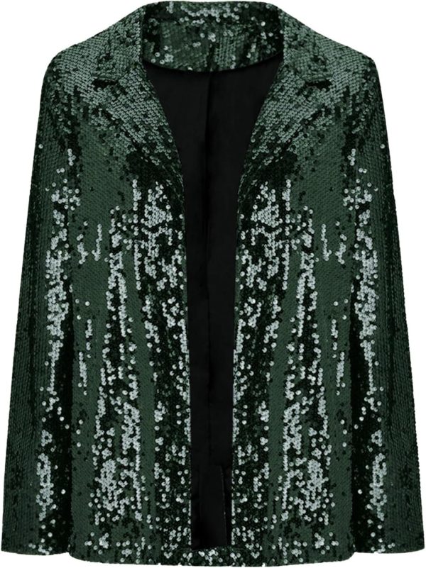 OMZIN Women Casual Sequin Baggy Blazer Long Sleeve Concert Jacket Glitter Trendy Plus Size Jacket - Image 26