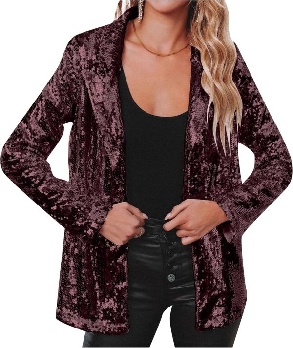 OMZIN Women Casual Sequin Baggy Blazer Long Sleeve Concert Jacket Glitter Trendy Plus Size Jacket - Image 8
