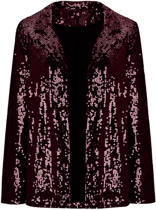 OMZIN Women Casual Sequin Baggy Blazer Long Sleeve Concert Jacket Glitter Trendy Plus Size Jacket - Image 9