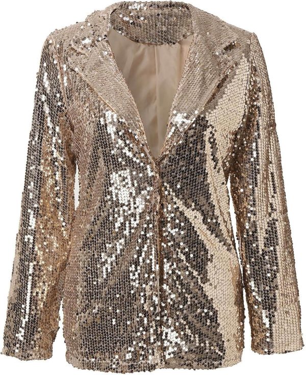 OMZIN Women Casual Sequin Baggy Blazer Long Sleeve Concert Jacket Glitter Trendy Plus Size Jacket - Image 21