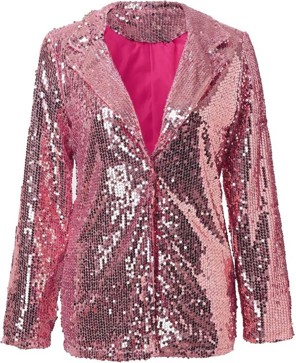 OMZIN Women Casual Sequin Baggy Blazer Long Sleeve Concert Jacket Glitter Trendy Plus Size Jacket - Image 23