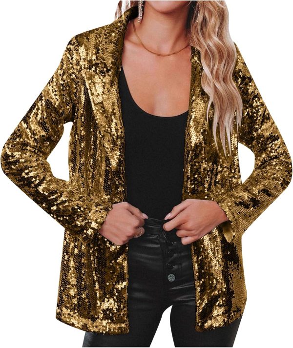 OMZIN Women Casual Sequin Baggy Blazer Long Sleeve Concert Jacket Glitter Trendy Plus Size Jacket - Image 28