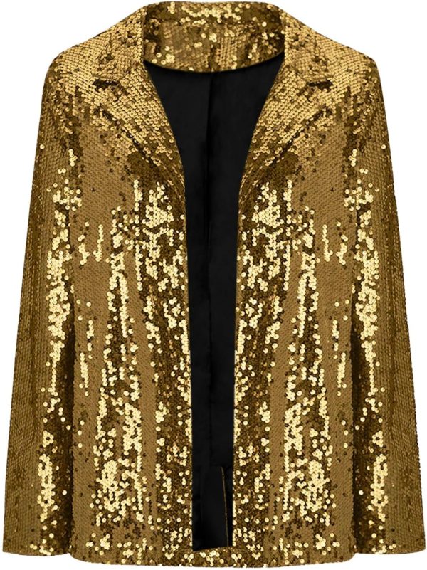 OMZIN Women Casual Sequin Baggy Blazer Long Sleeve Concert Jacket Glitter Trendy Plus Size Jacket - Image 29