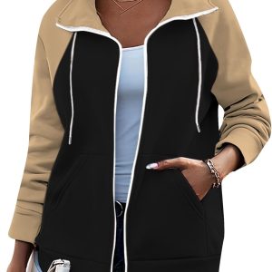 OMZIN Women's Color Block Blouses Zip Up Shirts Pocket Long Sleeves Jacket Coats