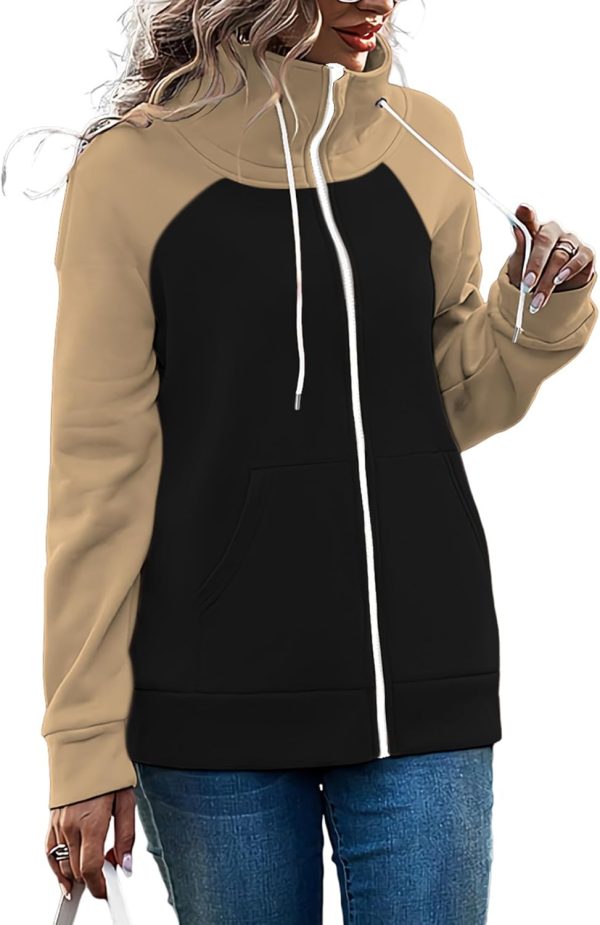 OMZIN Women's Color Block Blouses Zip Up Shirts Pocket Long Sleeves Jacket Coats - Image 2