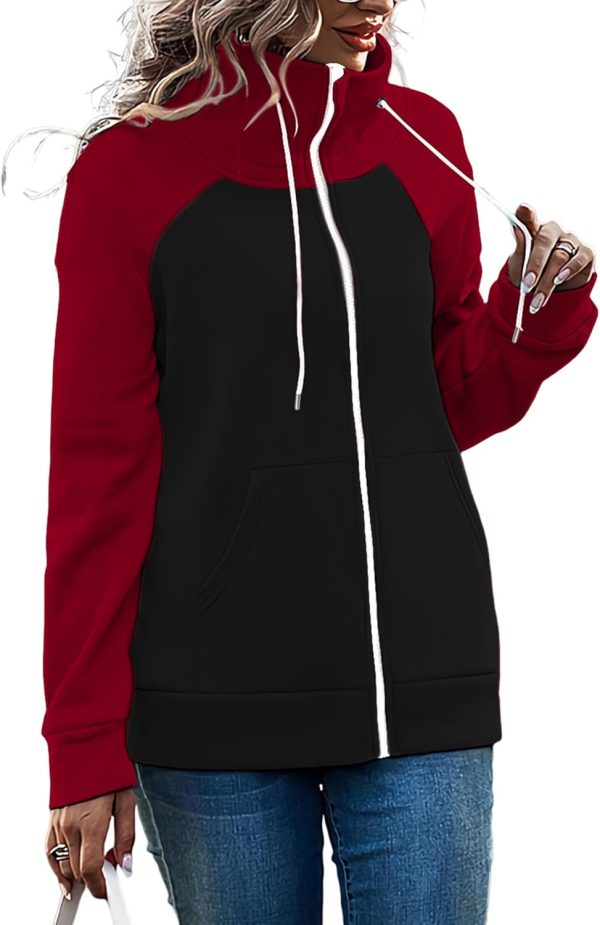 OMZIN Women's Color Block Blouses Zip Up Shirts Pocket Long Sleeves Jacket Coats - Image 4