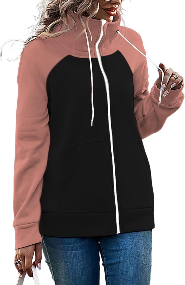 OMZIN Women's Color Block Blouses Zip Up Shirts Pocket Long Sleeves Jacket Coats - Image 6