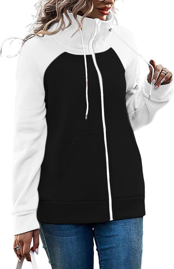 OMZIN Women's Color Block Blouses Zip Up Shirts Pocket Long Sleeves Jacket Coats - Image 8