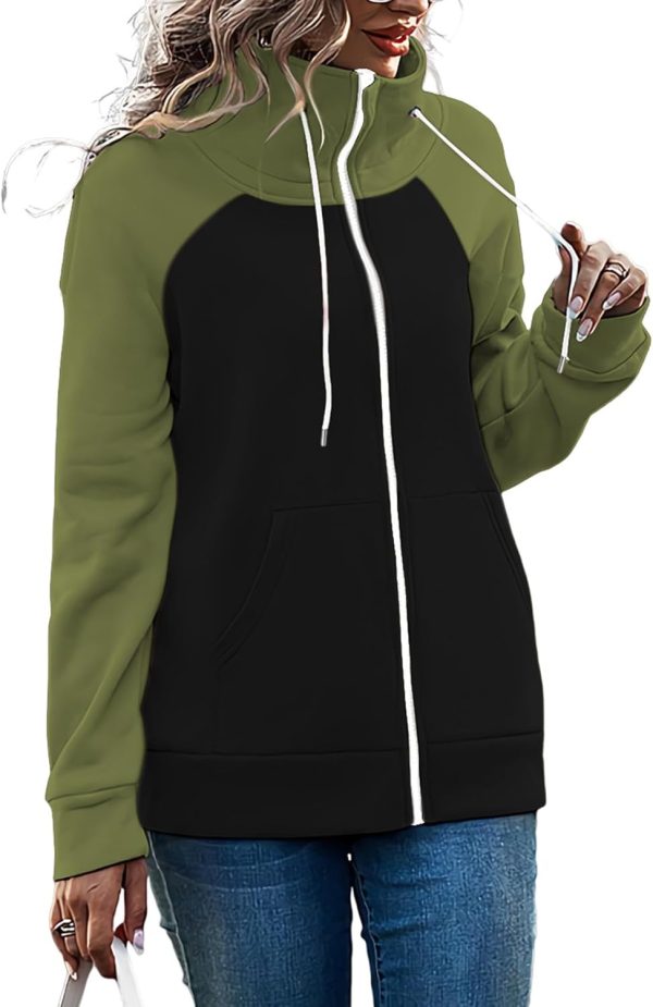 OMZIN Women's Color Block Blouses Zip Up Shirts Pocket Long Sleeves Jacket Coats - Image 10