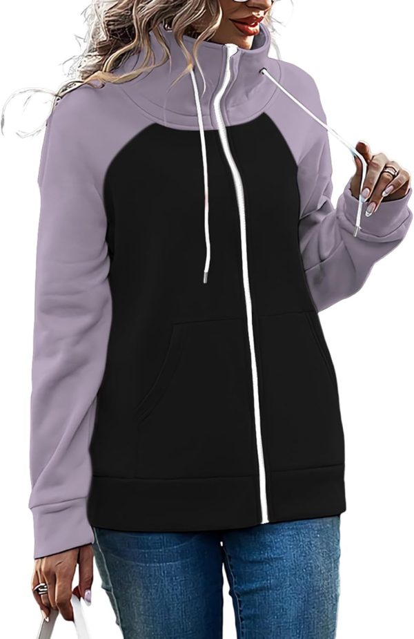 OMZIN Women's Color Block Blouses Zip Up Shirts Pocket Long Sleeves Jacket Coats - Image 12