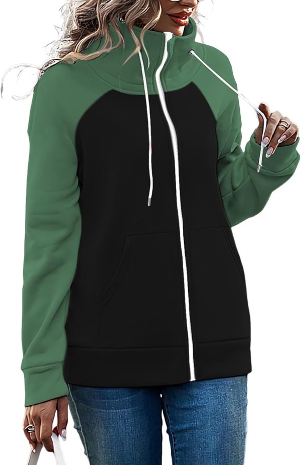 OMZIN Women's Color Block Blouses Zip Up Shirts Pocket Long Sleeves Jacket Coats - Image 14