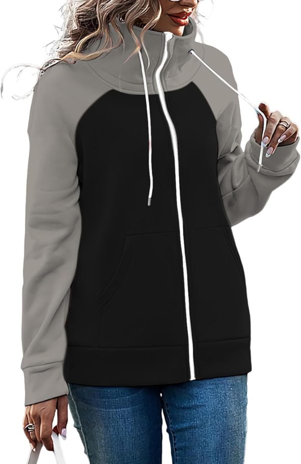 OMZIN Women's Color Block Blouses Zip Up Shirts Pocket Long Sleeves Jacket Coats - Image 16
