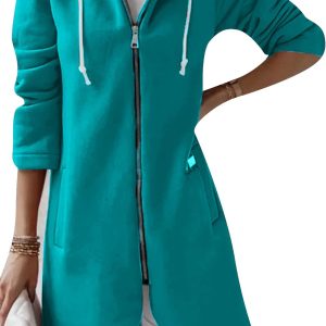 OMZIN Women's Long Irregular Hem Coat Winter Long Sleeve Plush Hoodies Mid Lenght Jacket