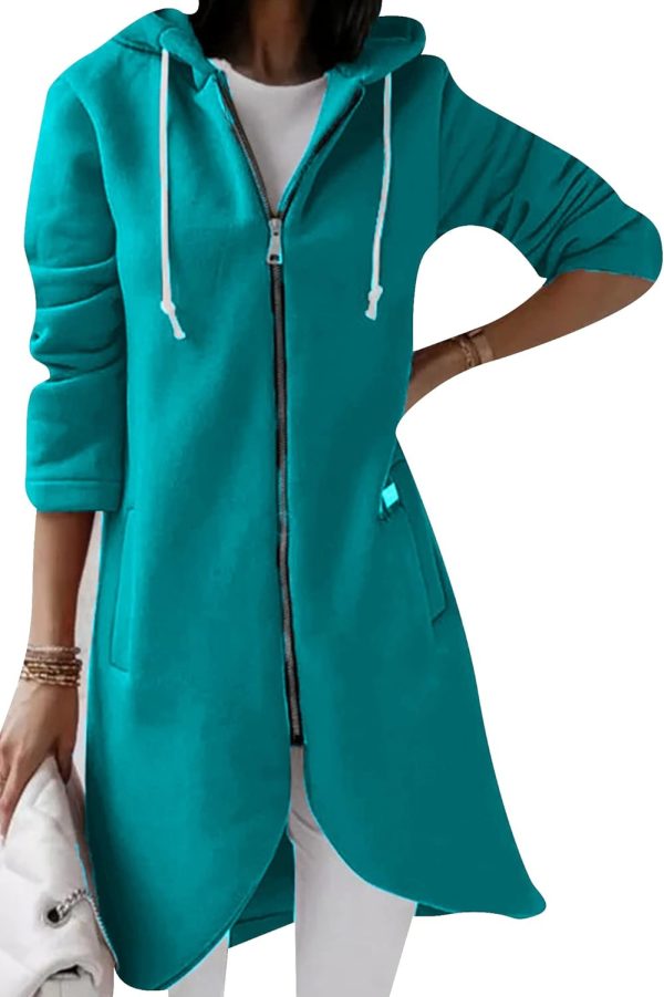 OMZIN Women's Long Irregular Hem Coat Winter Long Sleeve Plush Hoodies Mid Lenght Jacket