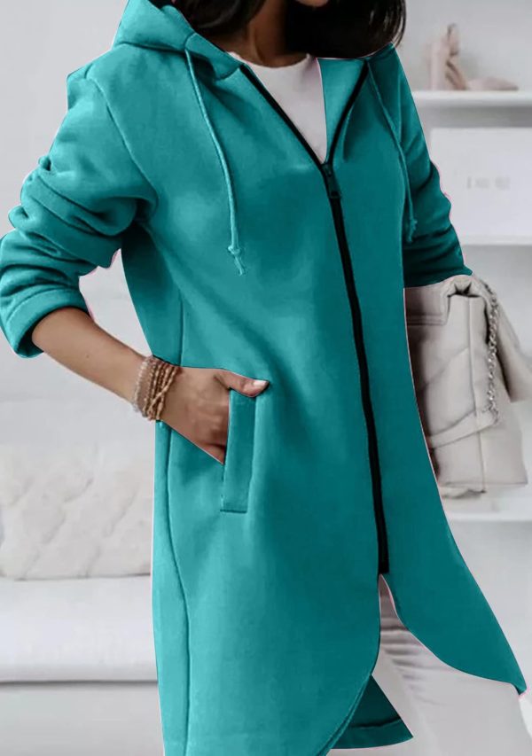 OMZIN Women's Long Irregular Hem Coat Winter Long Sleeve Plush Hoodies Mid Lenght Jacket - Image 2