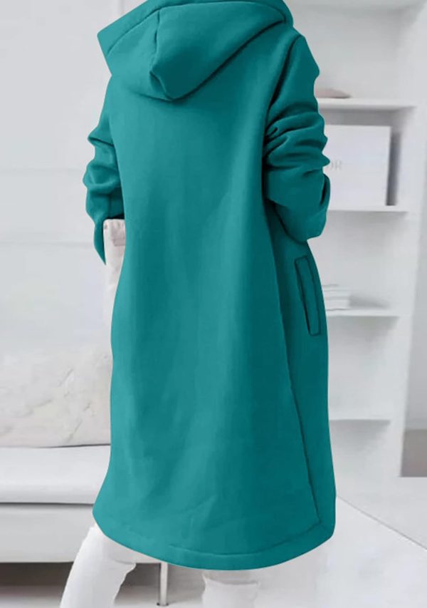 OMZIN Women's Long Irregular Hem Coat Winter Long Sleeve Plush Hoodies Mid Lenght Jacket - Image 3
