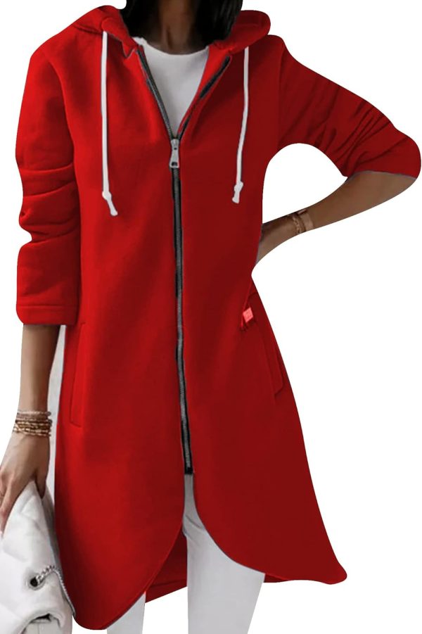 OMZIN Women's Long Irregular Hem Coat Winter Long Sleeve Plush Hoodies Mid Lenght Jacket - Image 4