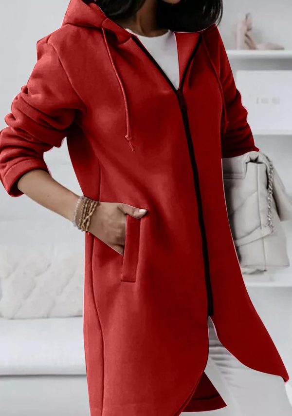 OMZIN Women's Long Irregular Hem Coat Winter Long Sleeve Plush Hoodies Mid Lenght Jacket - Image 5