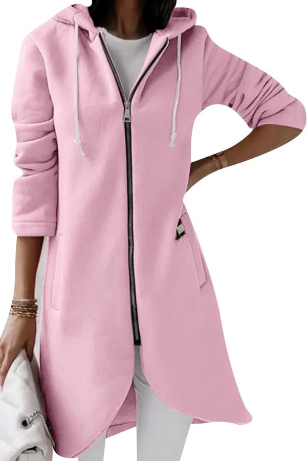 OMZIN Women's Long Irregular Hem Coat Winter Long Sleeve Plush Hoodies Mid Lenght Jacket - Image 7