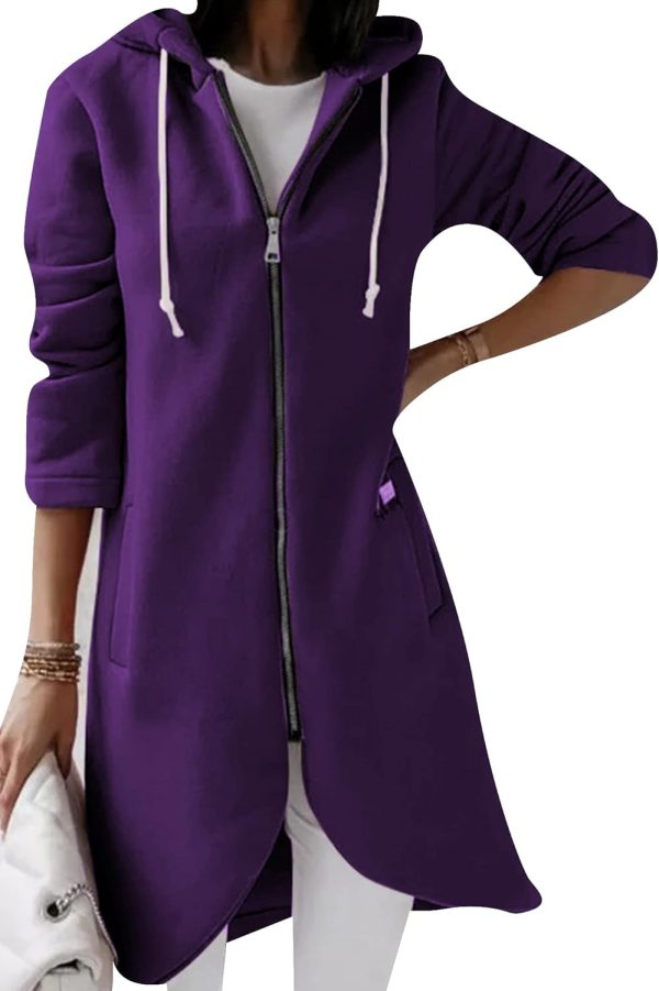 OMZIN Women's Long Irregular Hem Coat Winter Long Sleeve Plush Hoodies Mid Lenght Jacket - Image 10