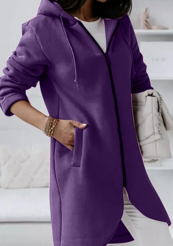 OMZIN Women's Long Irregular Hem Coat Winter Long Sleeve Plush Hoodies Mid Lenght Jacket - Image 11