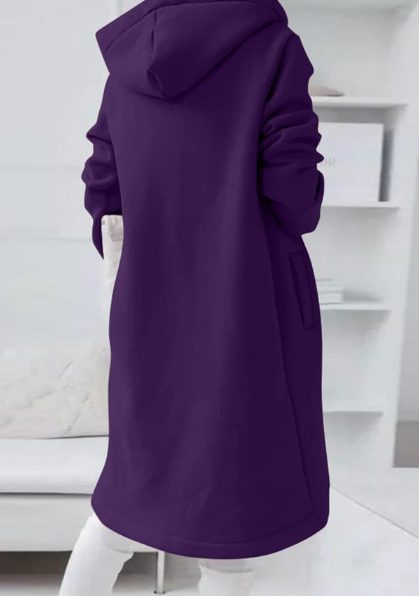 OMZIN Women's Long Irregular Hem Coat Winter Long Sleeve Plush Hoodies Mid Lenght Jacket - Image 12