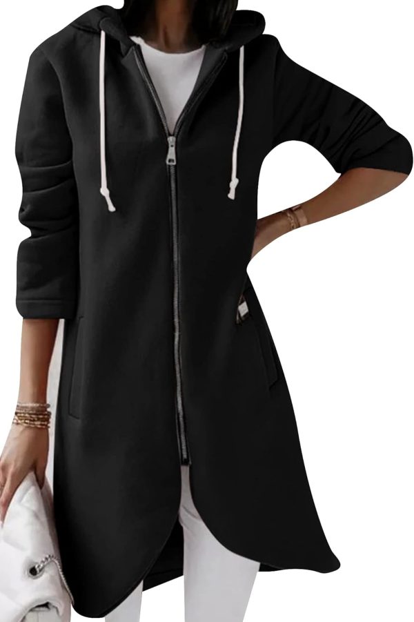 OMZIN Women's Long Irregular Hem Coat Winter Long Sleeve Plush Hoodies Mid Lenght Jacket - Image 13
