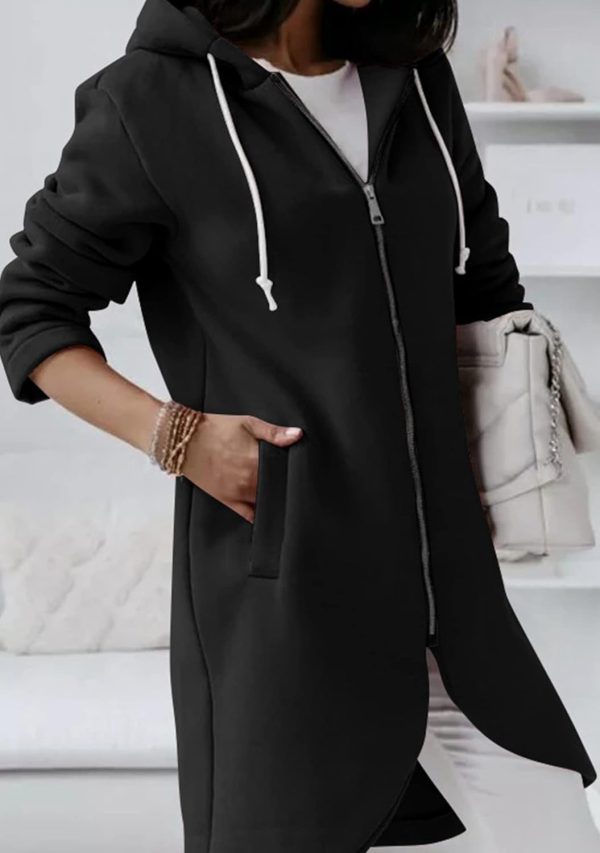 OMZIN Women's Long Irregular Hem Coat Winter Long Sleeve Plush Hoodies Mid Lenght Jacket - Image 14