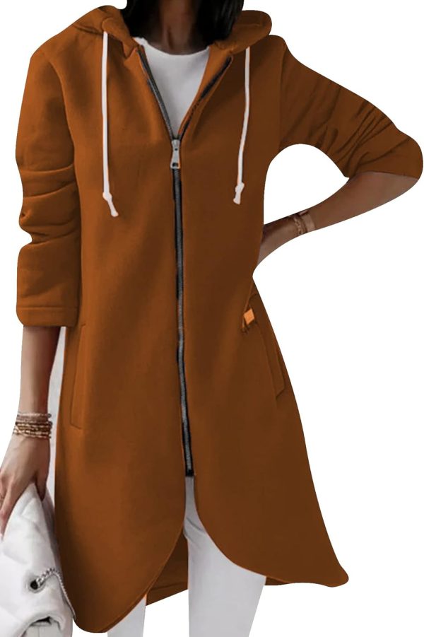OMZIN Women's Long Irregular Hem Coat Winter Long Sleeve Plush Hoodies Mid Lenght Jacket - Image 16