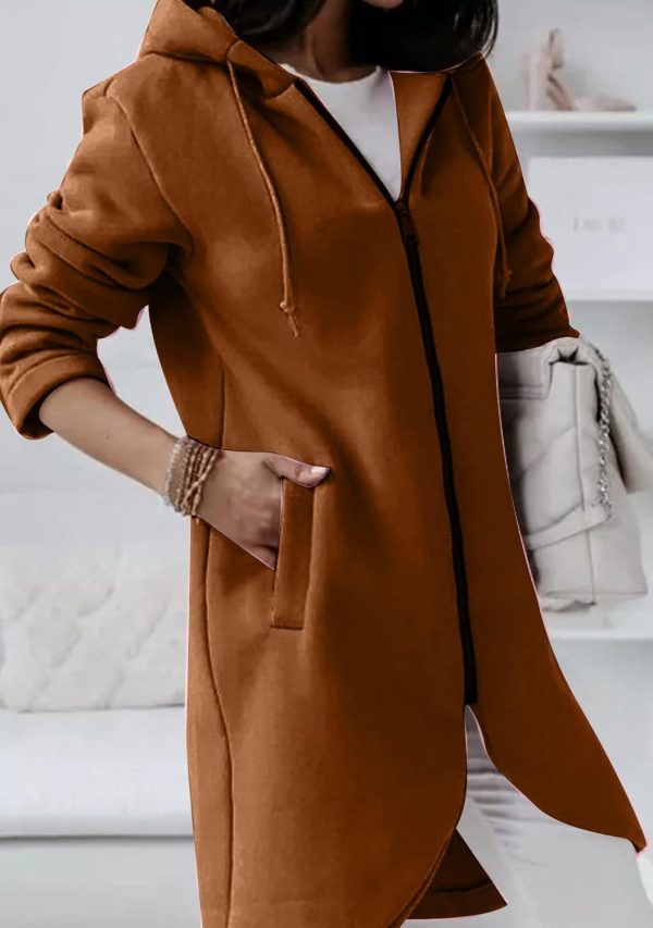 OMZIN Women's Long Irregular Hem Coat Winter Long Sleeve Plush Hoodies Mid Lenght Jacket - Image 17