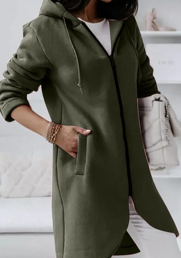 OMZIN Women's Long Irregular Hem Coat Winter Long Sleeve Plush Hoodies Mid Lenght Jacket - Image 20