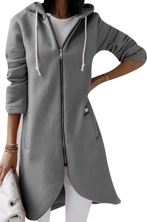 OMZIN Women's Long Irregular Hem Coat Winter Long Sleeve Plush Hoodies Mid Lenght Jacket - Image 22