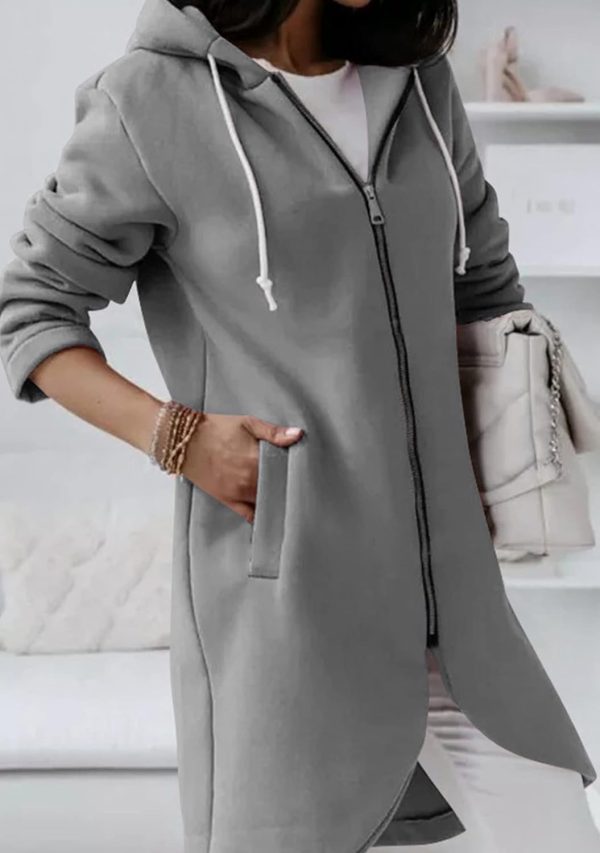 OMZIN Women's Long Irregular Hem Coat Winter Long Sleeve Plush Hoodies Mid Lenght Jacket - Image 23