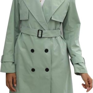 OMZIN Women Double Breasted Autumn Windbreaker Long Sleeve Causal Jacket With Belt Mid Length Classic Work Coat