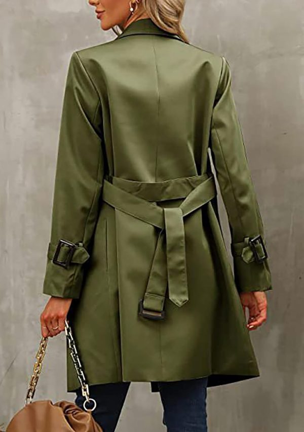 OMZIN Women Double Breasted Autumn Windbreaker Long Sleeve Causal Jacket With Belt Mid Length Classic Work Coat - Image 2