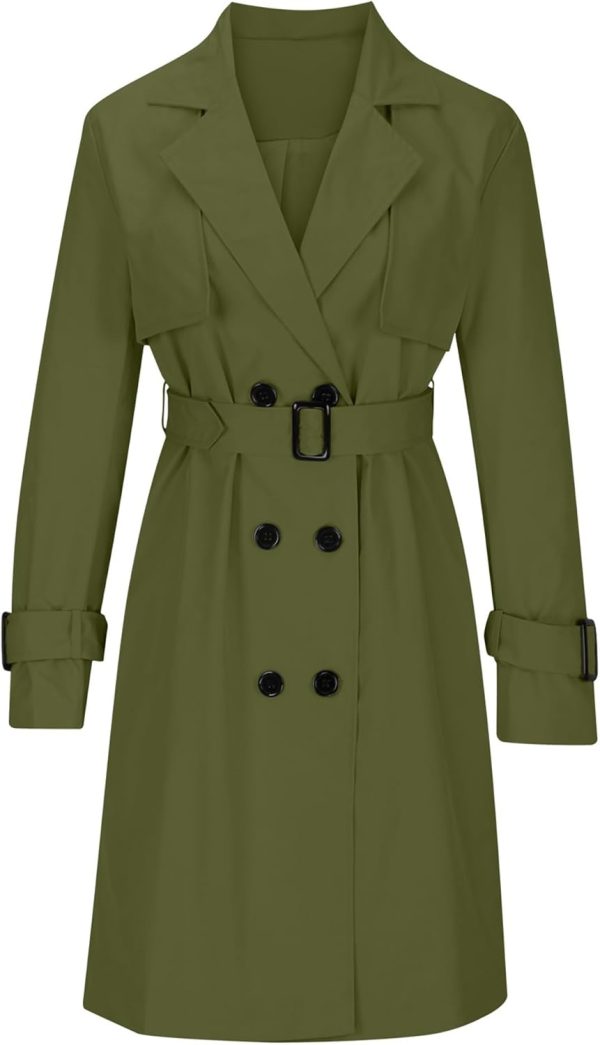 OMZIN Women Double Breasted Autumn Windbreaker Long Sleeve Causal Jacket With Belt Mid Length Classic Work Coat - Image 3