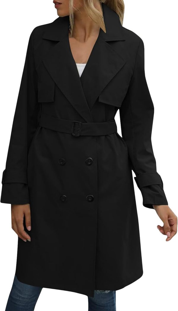 OMZIN Women Double Breasted Autumn Windbreaker Long Sleeve Causal Jacket With Belt Mid Length Classic Work Coat - Image 6