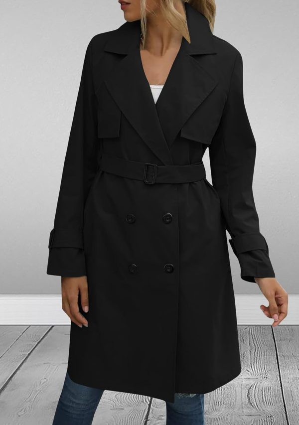 OMZIN Women Double Breasted Autumn Windbreaker Long Sleeve Causal Jacket With Belt Mid Length Classic Work Coat - Image 7