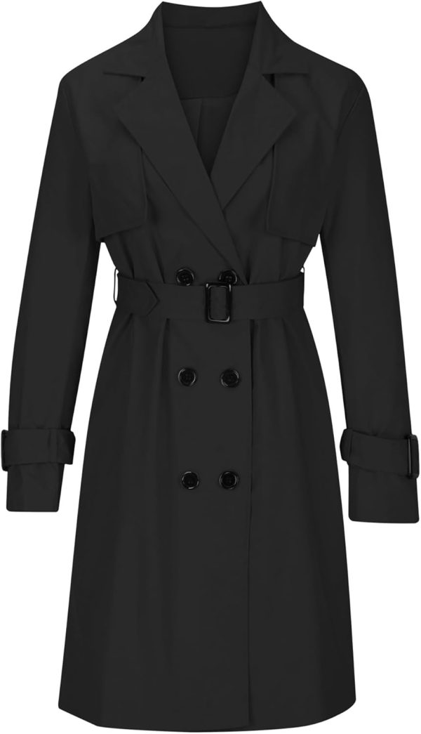 OMZIN Women Double Breasted Autumn Windbreaker Long Sleeve Causal Jacket With Belt Mid Length Classic Work Coat - Image 8